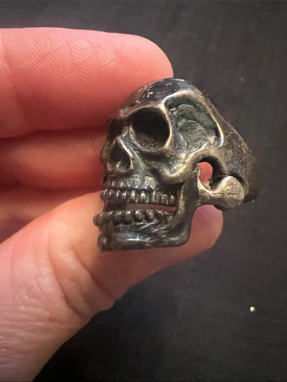Men's Skull Statement Ring - Blackened Silver Tone